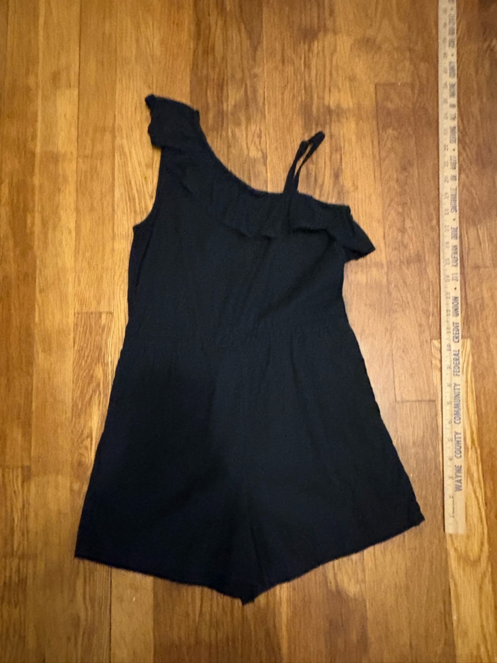Old Navy One-Shoulder Black Romper with Ruffle-girl’s L (10-12)